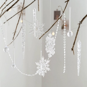 Christmas Tree Hanging Ornaments Clear Acrylic Crystal Icicle Snowflake Decor Winter Wonderland Holiday Party