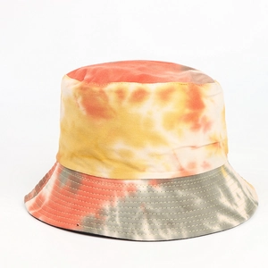 Vivid colorful tie-dye bucket hat with unique double-sided design for summer sun protection.