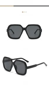Macro detail of Y2K square oversized sunglasses with silver metal rivet accents