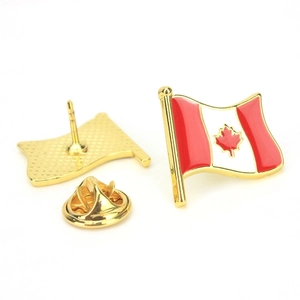 Zinc alloy enamel Canada flag pin with red maple leaf and golden butterfly clutch