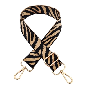 Adjustable zebra print wide shoulder strap with durable gold metal swivel hooks