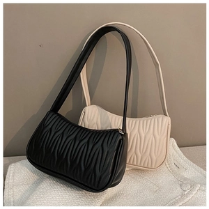 Women Fashion Pleated PU Leather Underarm Shoulder Bag Small Wavy Texture Solid Color Elegant Daily Handbag