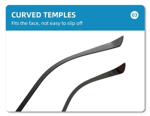 Detail of curved metal sunglasses temples designed for a secure and comfortable fit