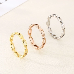 Stainless Steel Chain Link Ring Hollow Geometric Minimalist Industrial Style Polished Jewelry For Men Women