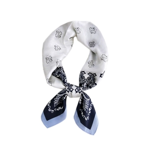 Elegant paisley pattern 70cm silk-feel square scarf with nautical blue and white details