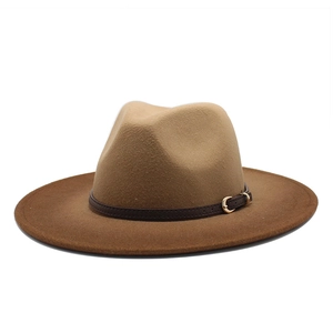 British style fedora hat in gradient tan and brown wool felt with leather band