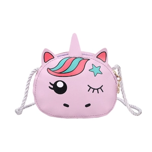Pink unicorn crossbody bag for kids with braided shoulder strap and star decor