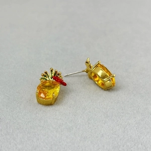 Pastel candy color pineapple studs with yellow faceted gems and 925 silver needle