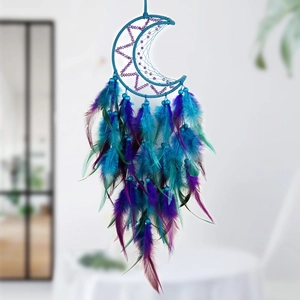 Moon Dream Catcher With Feathers And Beads Handmade Woven Wall Hanging Decoration Bohemian Style Indian Home Decor