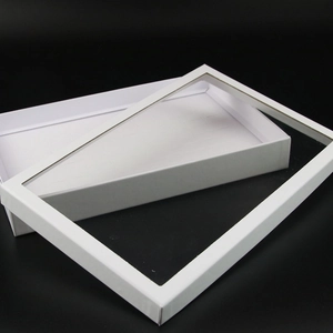 White cardboard jewelry display box with transparent window for rings and earrings