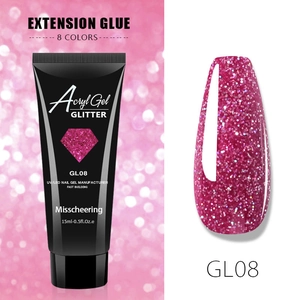 Detailed view of Misscheering GL08 glitter rose pink poly nail gel in 15ml tube