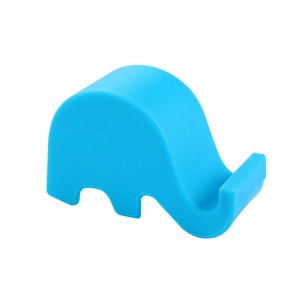 Cute bright blue elephant phone stand for desk with functional trunk support design
