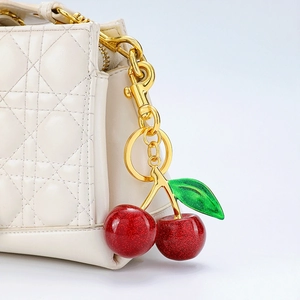 Cherry Keychain Glitter Resin Fruit Pendant Bag Charm Car Accessory For Women Girls Decorative Gift