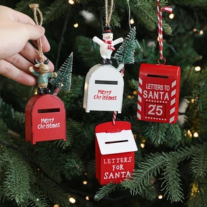 Christmas Mailbox Ornament Metal Mini Postbox Hanging Decor With Santa Snowman Figurines For Holiday Tree Decoration