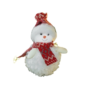 Cute plush Christmas snowman ornament with red and white knitted scarf and hat decoration