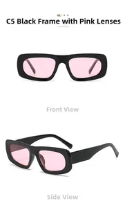 Détails des lunettes de soleil carrées hip-hop avec monture noire et verres roses