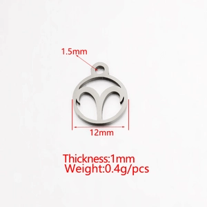 Mirror polished stainless steel zodiac pendant with dimensions and weight specs