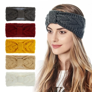 Warm winter cable knit headband for women in grey, burgundy, ginger, beige and white