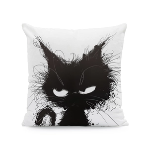 Square throw pillow cover featuring an artistic fluffy cat design for home sofa decor