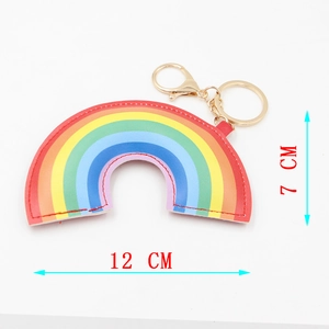 Cartoon PU rainbow keychain with gold lobster clasp and 12cm width dimension display