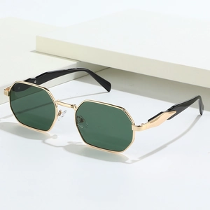 Retro Polygonal Metal Frame Sunglasses UV400 Protection PC Lens Vintage Trendy Eyewear For Men Women