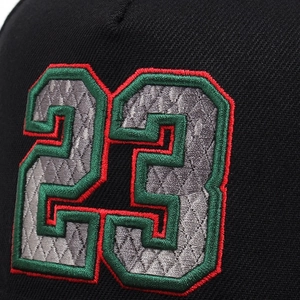 Classic baseball cap featuring detailed number 23 embroidery in green and red outline