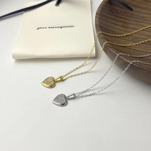 S925 sterling silver heart necklaces in gold and silver finish with pavé zircon stones
