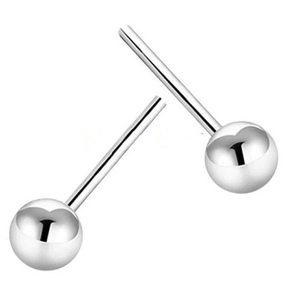 Polished sterling silver ball stud earrings with minimalist spherical design on white background