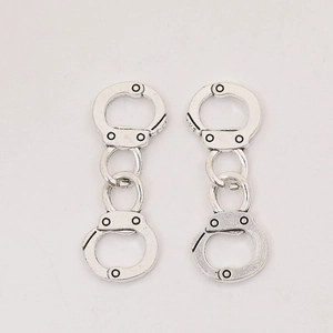Pair of vintage silver zinc alloy handcuff pendants for DIY jewelry making accessories