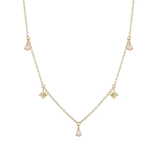 Detail of S925 sterling silver choker with pink teardrop pendants and star charms
