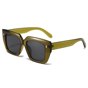 Olive green square sunglasses with polarized lenses and gold rivets decoration