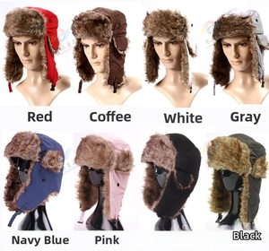 Grille détaillée montrant huit couleurs de chapeaux trappeur d'hiver avec fausse fourrure