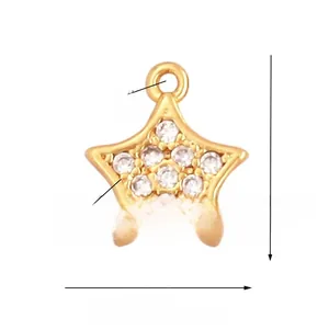 Macro detail of 9mm gold plated star pendant showing 1mm hole size and dimensions