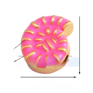 Detailed view of snail bead charm with pink enamel and gold-plated textured spiral shell