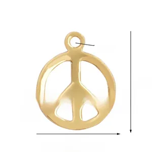 Detailed size specifications for a gold peace sign alloy pendant with 10mm height