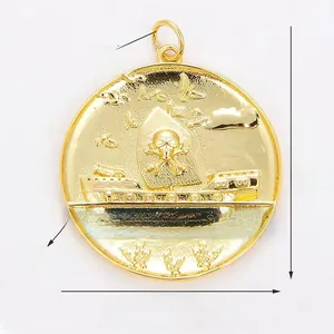 Macro detail of a 25mm gold nautical medallion featuring embossed pirate ship and skull