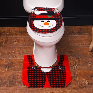 Christmas buffalo plaid snowman toilet seat cover and rug bathroom decor set