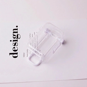 Mini transparent suitcase jewelry box with white retractable handle and moving wheels
