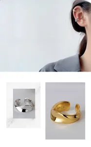 Close-up of S925 sterling silver twisted ear cuffs in gold and silver polished finishes
