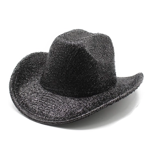 Detail of black glitter western cowboy hat with lace for party and stage performance