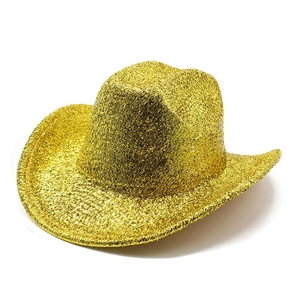 Sparkling gold glitter western cowboy hat for party events with reflective metallic finish