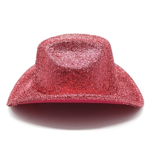 Close-up of sparkling pink glitter texture on a high-quality western cowboy party hat