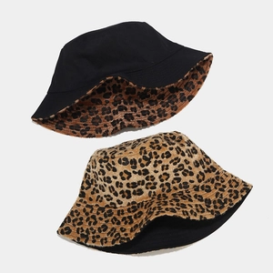 Reversible leopard print and black wool bucket hat for women winter outdoor wear