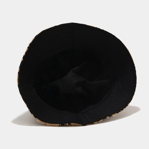 Women's leopard print reversible bucket hat with black wool lining for autumn and winter