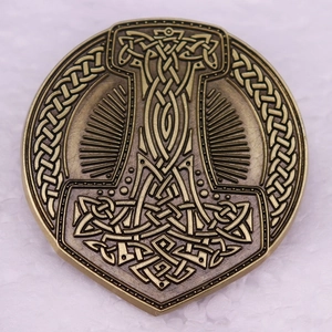 Thor Hammer Mjolnir Viking Rune Brooch Alloy Vintage Retro Celtic Knot Metal Pin Badge Unisex Jewelry Accessory