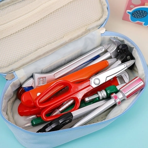 Light blue pouch with diverse hardware tool shaped ballpoint pens for creative gift