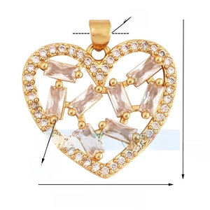Detailed view of 18K gold-plated double heart pendant with cubic zirconia inlay settings