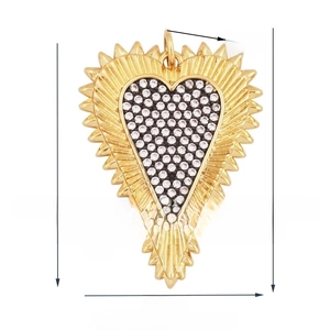 Detailed view of gold-plated double heart pendant with cubic zirconia and dimensions