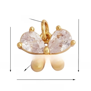 Macro detail of butterfly pendant with dimensions 14x14mm and clear zircon stones