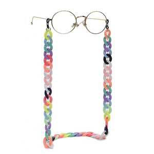 Colorful macaron acrylic glasses chain with round links and gold thin frame eyewear